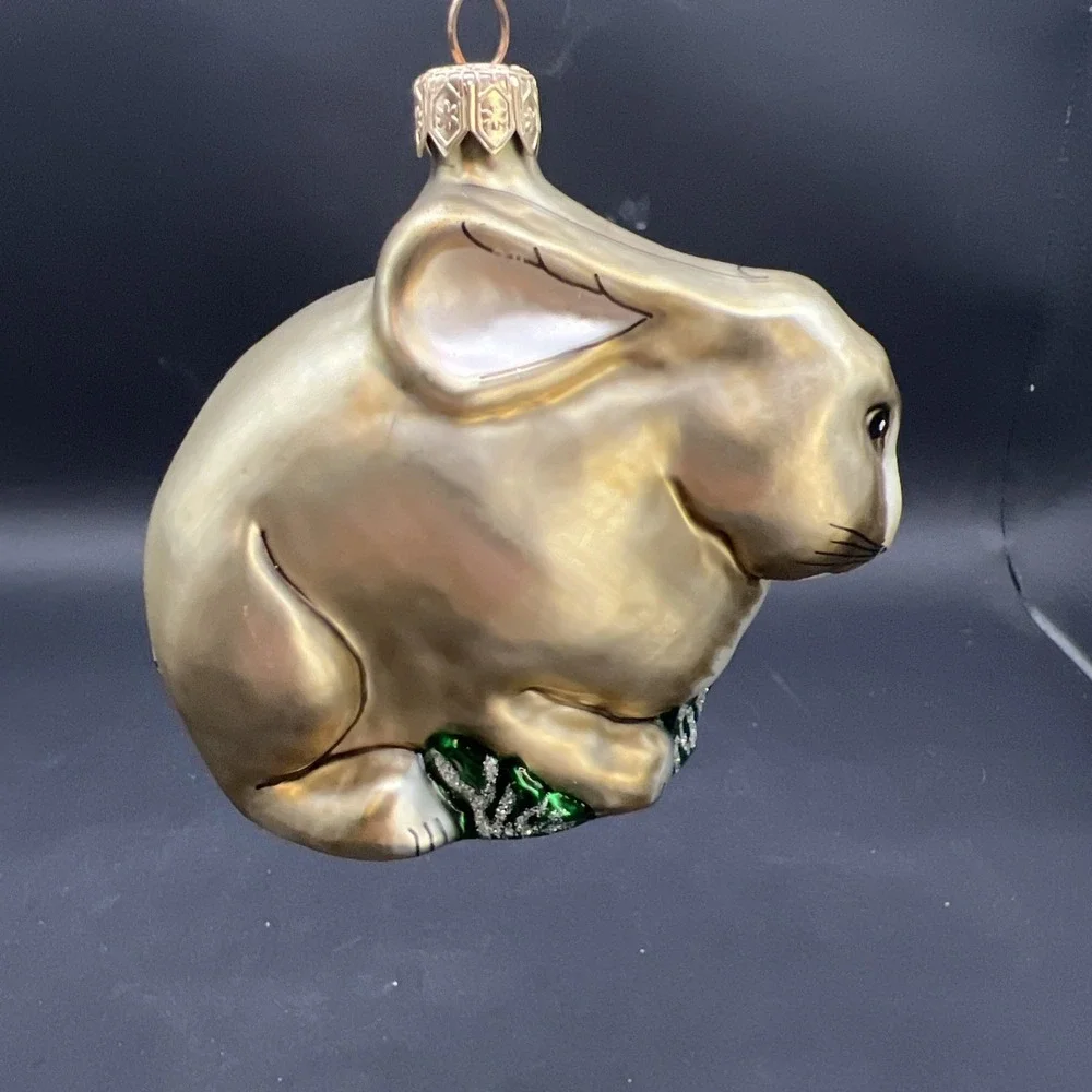 Joy To The World Collectibles Glass Rabbit Christmas Ornament Gold POLAND Cap